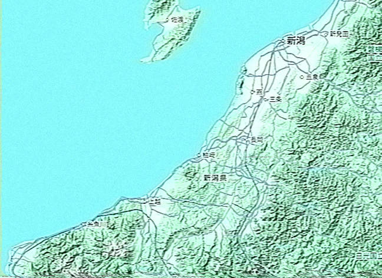 中央構造線および糸魚川−静岡構造線が赤く強調された日本地図（新潟・長野・群馬・静岡・山梨のプロット）
